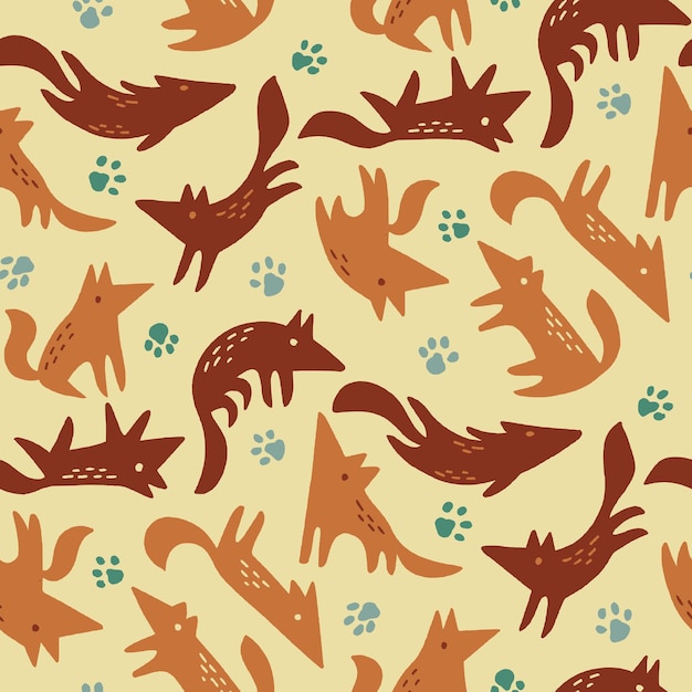 ベクトル vector cute wolves and paws  ⁇ 維や包装紙用のシームレスパターン