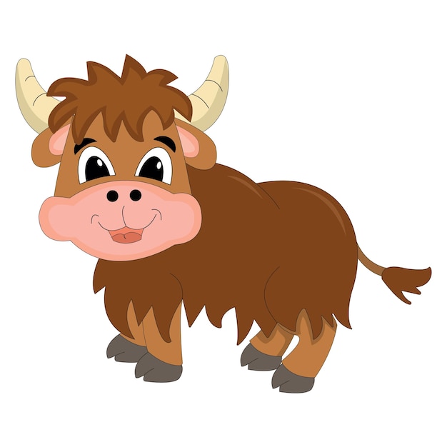 Vector cute yak illustration isolated on white background