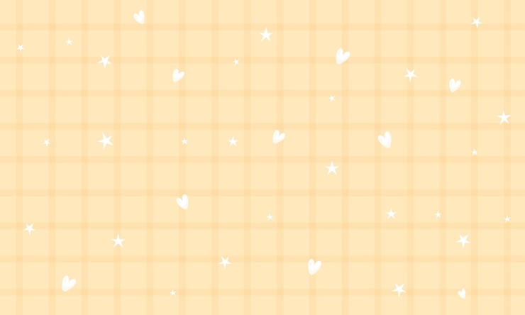 Vector vector cute yellow gingham plaid checkered pattern with heart and star background wallpaper