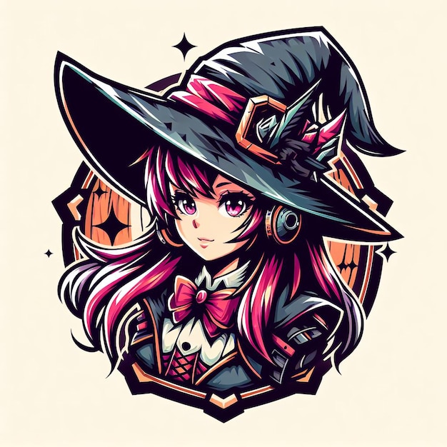 Vector cute young witch withbeautiful iridescent hair