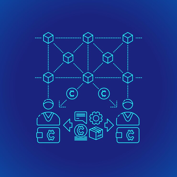 Vector vector cyan outline design blockchain proof of importance algorithm cryptocurrency poi mining principle explain scheme illustration icon isolated blue background