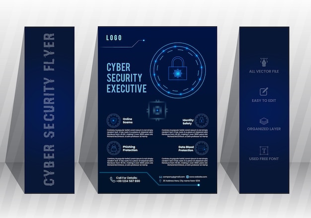 Vector cyber security flyer templatecomputersecurity flyer