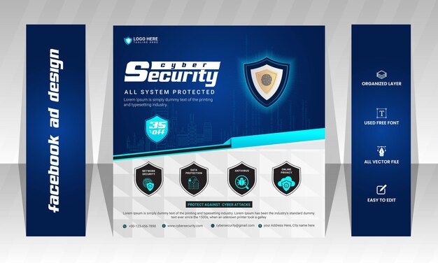 vector cyber security social media ads design