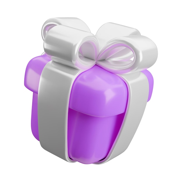 Vector d gift box icon cute realistic holiday violet present with silver ribbon bow isolated on