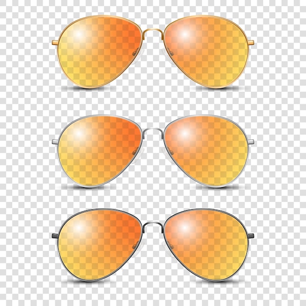 Vector d realistic round frame glasses set with orange transparent glass isolated transparent sungla