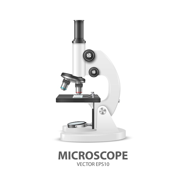 Vector d realistische witte laboratorium school microscoop geïsoleerd op wit chemie microbiologie tool