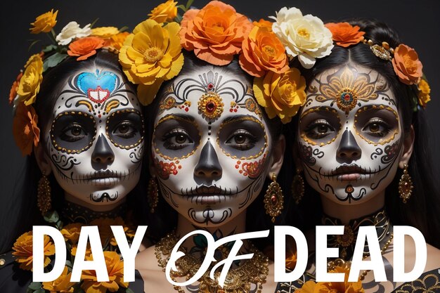 Vector vector dag van de doden dia de los muertos suiker schedel met marigold bloemen