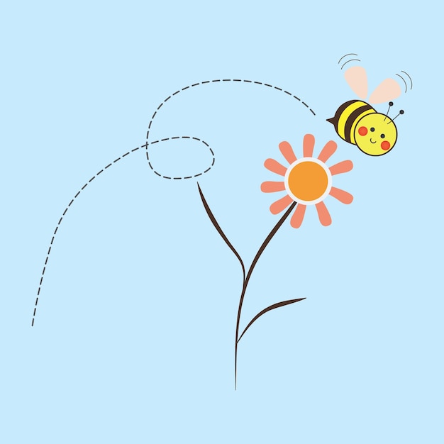 Vector daisy flower with cute bee cartoon and heart isolated on white background vector illustration premium design vector eps10