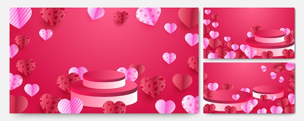 Vector dangling hearts shape wave pink background