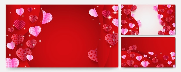 Vector dangling hearts shape wave pink background