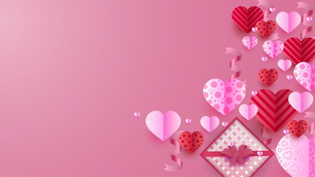 Vector dangling hearts shape wave pink background