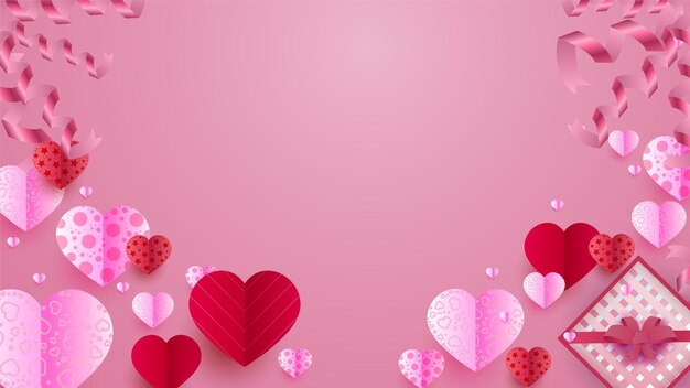 Vector dangling hearts shape wave pink background