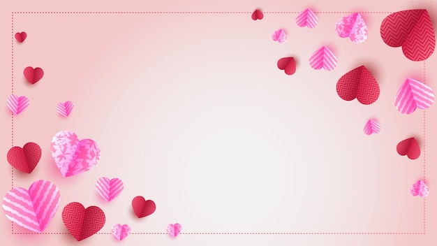 Vector dangling hearts shapes texture wave pink background