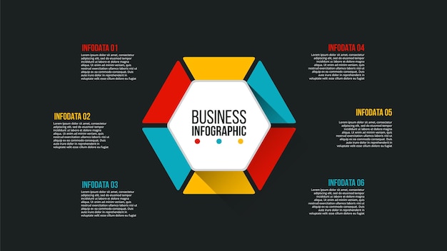 Vector dark hexagon infographic Template for cycle diagram with 6 options steps or processes