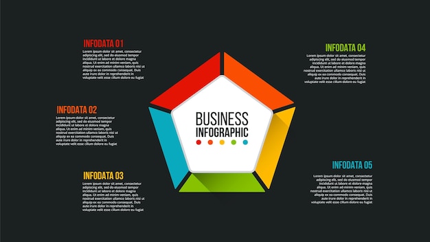 Vector dark pentagon infographic Template for cycle diagram with 5 options steps or processes