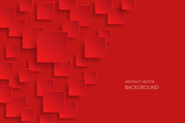 Вектор Вектор темно-красный современный абстрактный фон с образцом текста. летающий коврик из бумаги квадратный узор с мягкими тенями. реалистичные 3d иллюстрации.