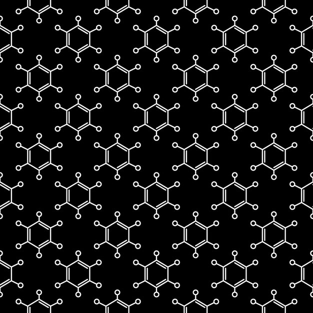 Vector Dark Seamless Pattern with linear Hexagonal Chemical Formulas