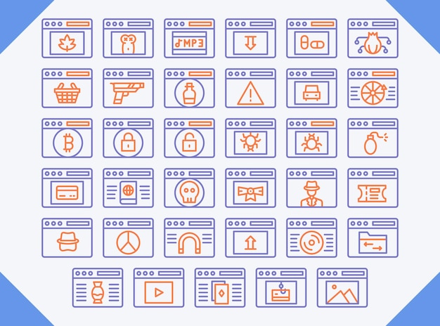 vector dark web icon set