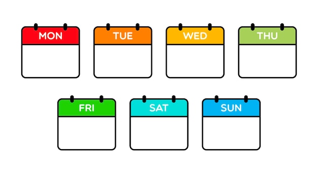 Vettore illustrazione del calendario vettoriale dei giorni della settimana.