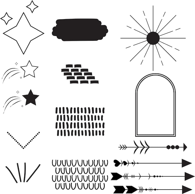 Vector decoration set collection of hand drawn doodle boho style arrows design elements blob