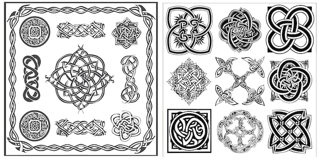 Vector decorative elements for the design of diploma advertisements envelope based on celtic patterns