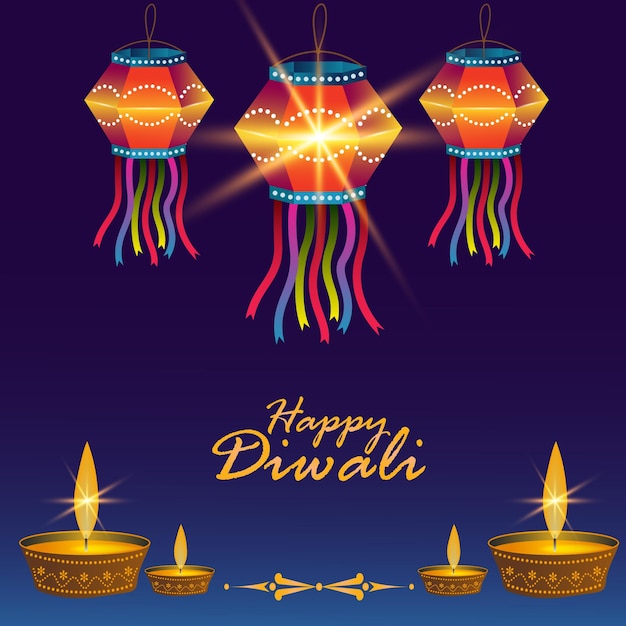 Vector vector decorative happy diwali festival celebration background with text space and shiny lamps