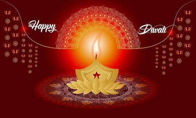 Vettore decorativo felice diwali vacanza sfondo e banner biglietto di auguri