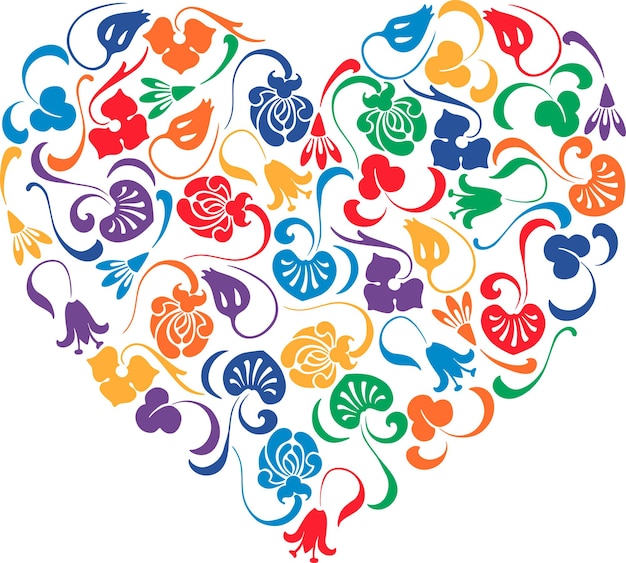 Vector decorative heart shape from colorful floral design elements