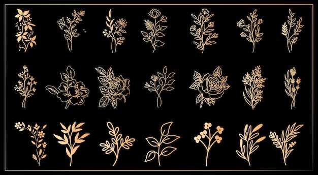 Vector vector decorative leaves and flower floral elements set vector