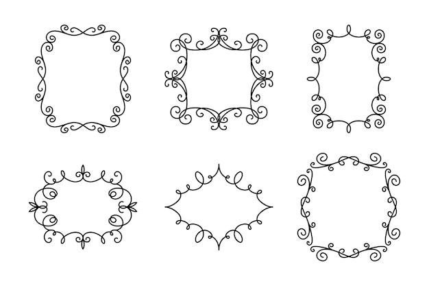 Vector Decorative Linear Frames Set Vintage Frame Design Elements Filigree Decorative Borders Page Decorations Dividers Isolated in White