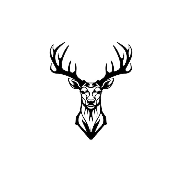 Vector vector deer head logo design in black and white monochrome style