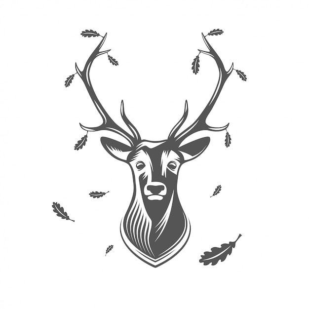 Vector deer head with oak leaves.