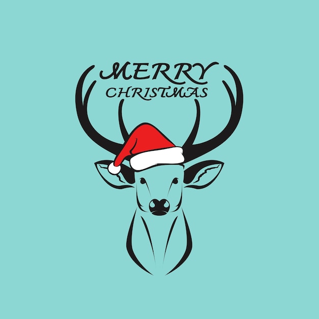 Vector of deer and santa hats on blue background merry christmas. animal.