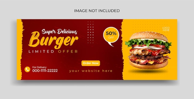 vector delicious burger, pizza and food menu facebook cover template 
