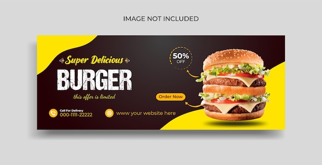 Vector delicious burger, pizza and food menu facebook cover template