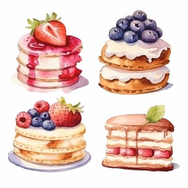 Vector delicious cakes set vector fruits and cake vector sweet baked cakes set vector cake