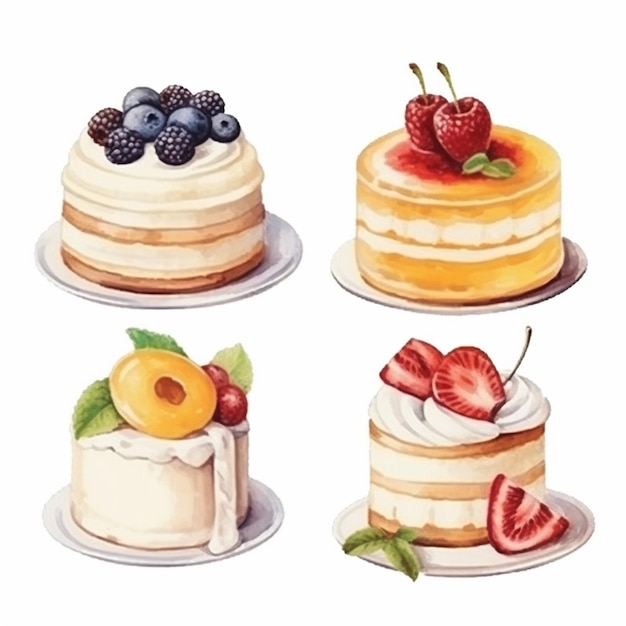 vector delicious cakes set vector fruits and cake vector sweet baked cakes set vector cake