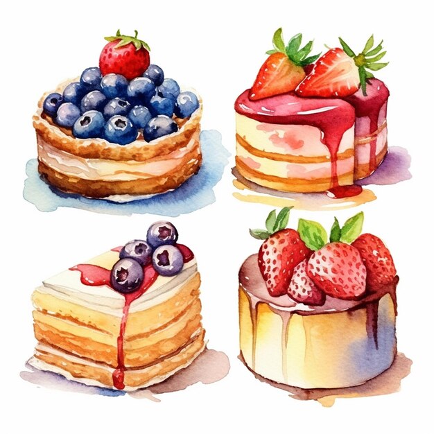 vector delicious cakes set vector fruits and cake vector sweet baked cakes set vector cake