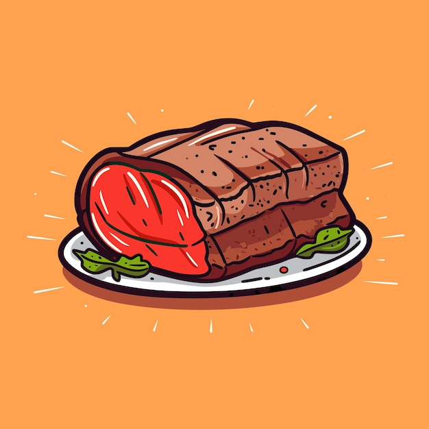 Vector of a delicious meat dish with a fresh tomato garnish