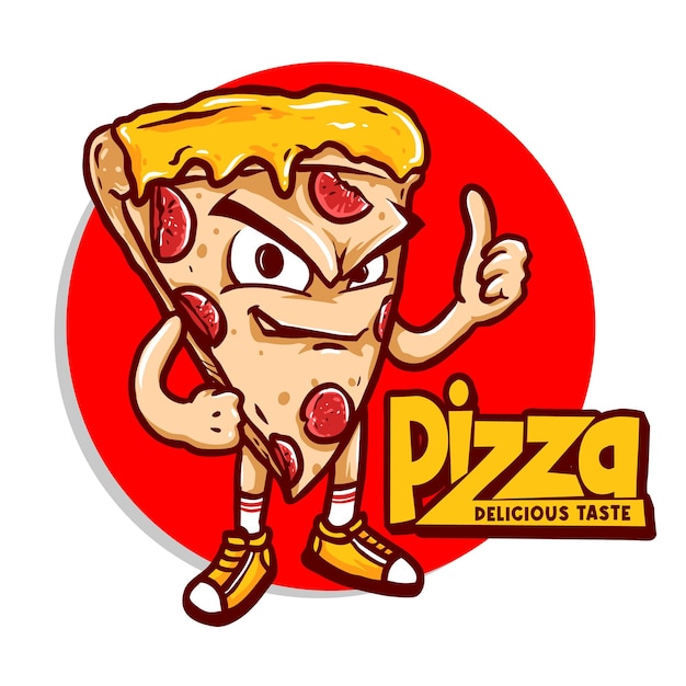 Vettore vettore di deliziosa pizza mascotte illustration