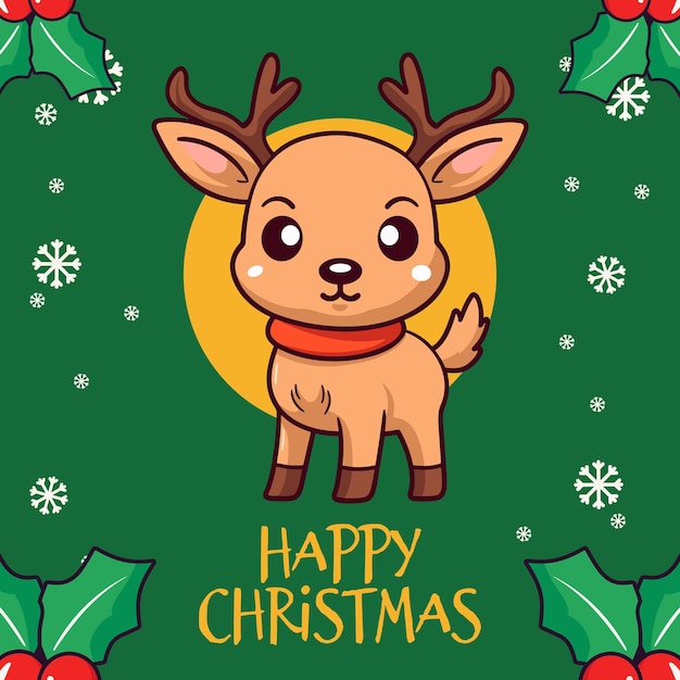 Vector Delightful Baby Deer Moose Reindeer Cheerful Winter Holiday as Christmas Cartoon Characte