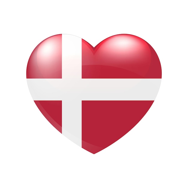 Vector denmark flag heart icon danish isolated glossy emblem country love symbol eps10