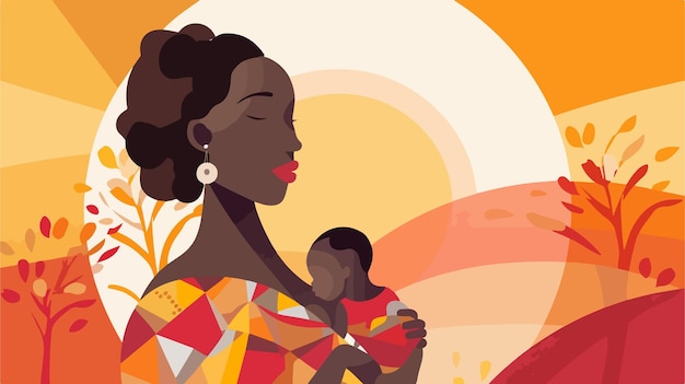 아프리카의 헌신적인 어머니에 대한 벡터 묘사