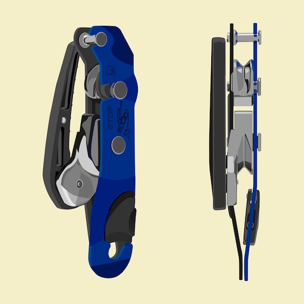 Vector vector descender stop for caving