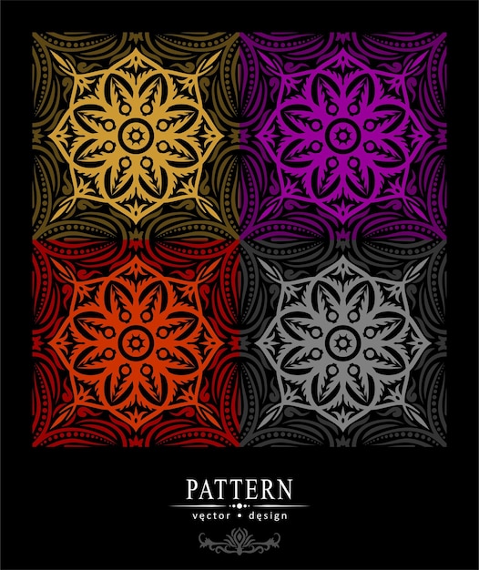 ベクトルデザイン抽象的な花バティックエスニックパターン背景ネオンカラー26