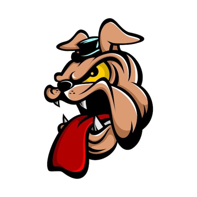 vector design of a bulldog head wearing a hat and sticking out his tongue