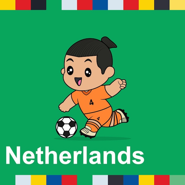 축구 국가대표팀 유니폼을 입은 어린이들의 터 디자인 네덜란드 어린이들이 축구를 합니다.