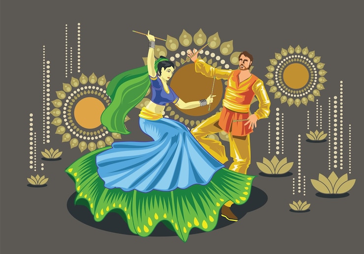 वेक्टर vector design of couple performing garba folk dance of india
