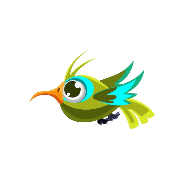 Vector design cute green hummingbird mid-air on white background