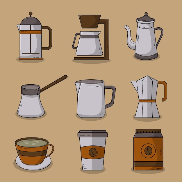 vector design of cute illustration of coffee tools